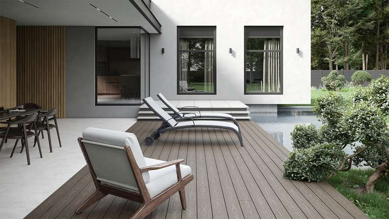 planeo CoEXWood WPC decking complete set solid planks - anthracite grey/grey-grey textured