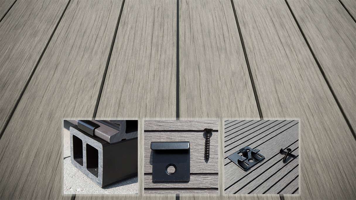 planeo AntikWood WPC decking complete set solid planks 3.6m (42.87m²) - Stone grey antique aged