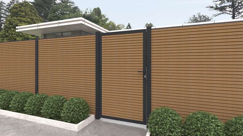 planeo LINEA - WPC CoEx Rhombus plug-in fence Burma Teak 176 x 183 cm