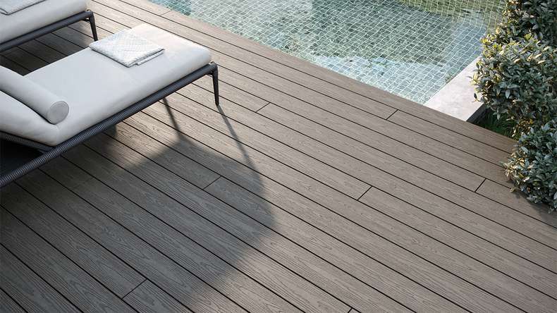 planeo CoEXWood WPC decking complete set solid planks - anthracite grey/grey-grey textured