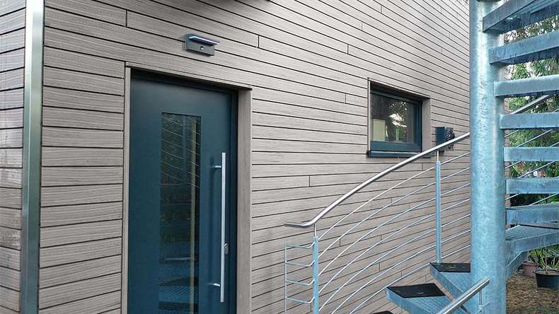planeo Fassado - WPC rhombus strip facade cladding stone grey