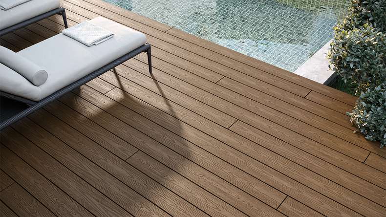 planeo CoEXWood WPC decking complete set solid plank - sand/caramel textured