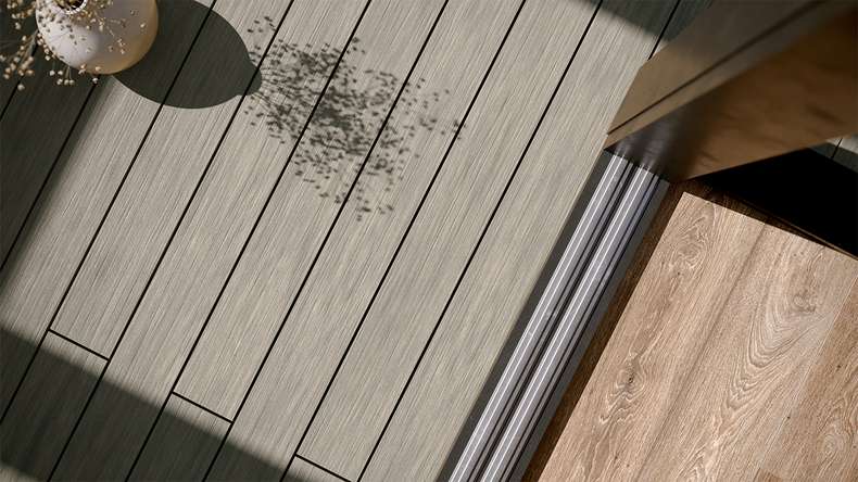 planeo AntikWood WPC decking complete set solid planks 4.2m (16.05m²) - Stone grey antique aged