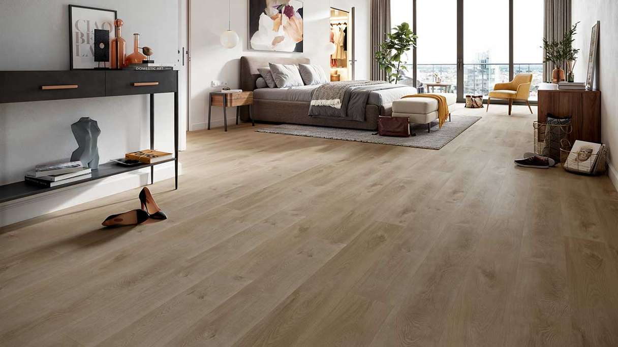 planeo Rigid Klick Vinyl - HOMEtec Basic 30 IXPE Sunlit Amber Oak | Impact sound insulation integrated (RP-E30-5)