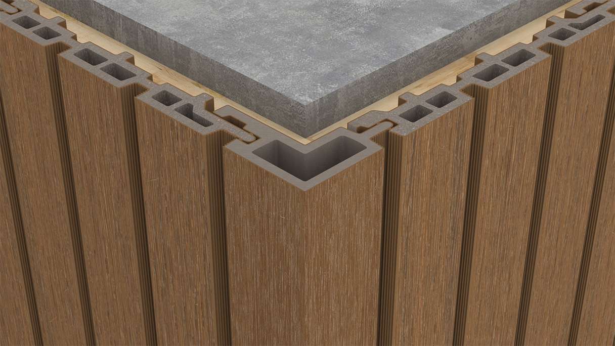 planeo LINEA – WPC CoEx external corner, Burma Teak, 2900 x 62 x 55 mm