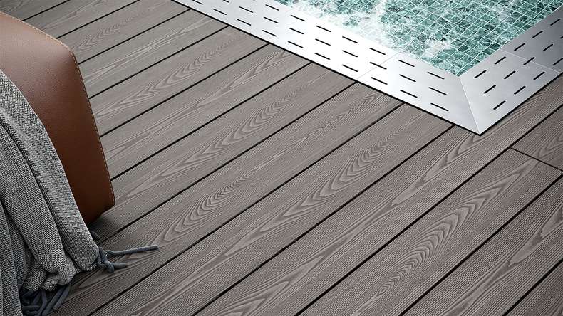 planeo SolidWood WPC Solid decking board - Light grey 3.6m French/structured
