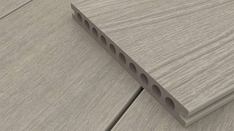 planeo MAXLine Nature - WPC CoEx coated XL decking board hollow chamber - light grey 3m textured/smooth brushed