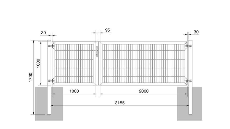 planeo universal door heavy 2-leaf asymmetric hot-dip galvanised H 1000 x W 3000 incl. gateposts