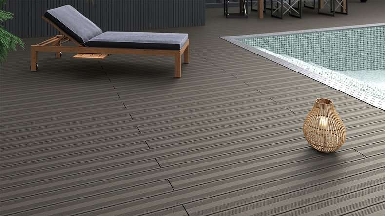 planeo SolidWood WPC Solid decking board - Light grey 3.6m French/structured