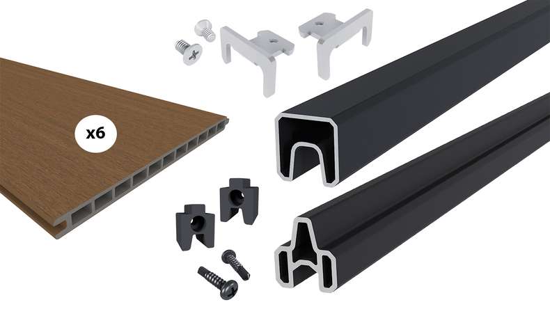 planeo INFINITY XL-Board - WPC CoEx plug-in fence Burma Teak 176 x 183