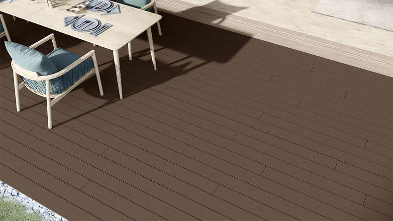 planeo LineWood WPC Solid decking board - Dark brown 3m grooved/grooved