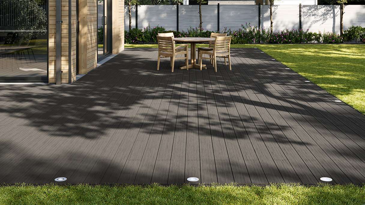 planeo AntikWood WPC decking board solid - Anthracite grey 3m antique aged