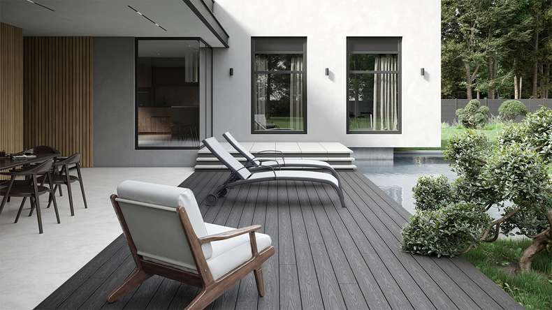 planeo CoEXWood WPC decking complete set solid planks - grey/textured cement