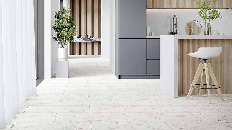 planeo Rigid click vinyl - Stone Carrara Marble Matt | Impact sound insulation integrated (100P2921MT)