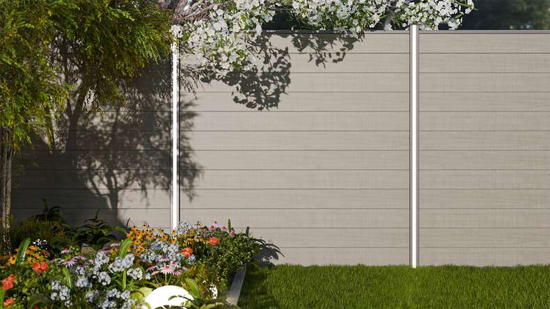 planeo Gardence Simply Small - PVC plug-in fence Grey Ash Cut 180 x 180 cm