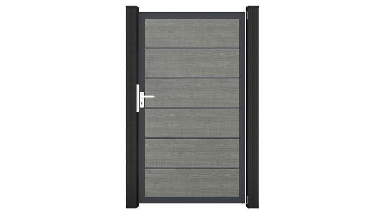 planeo Gardence Simply Premium – Grey Ash Cut universal PVC gate with aluminium frame, 100 x 180 cm
