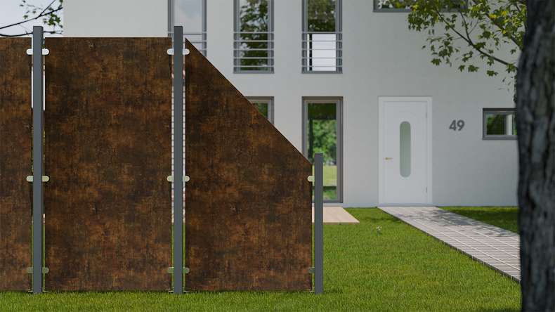 planeo Gardence Resistant - HPL privacy fence on edge rust look 90 x 180cm