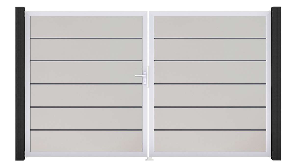 planeo Gardence Simply Premium - PVC door - DIN left 2-leaf white with silver aluminium frame | EV1 300 x 180 cm