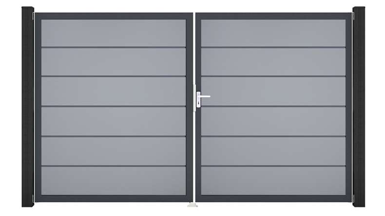 planeo Gardence Simply Premium - PVC door - DIN right 2-leaf silver-grey with anthracite aluminium frame | DB703 300 x 180 cm