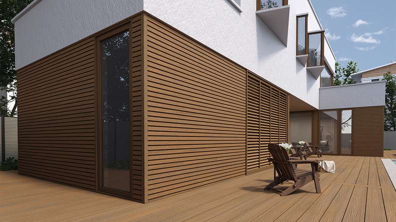 planeo LINEA Slim – WPC CoEx cladding, Burma Teak, 2900 x 215 mm