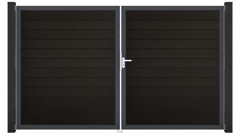 planeo Gardence Strong - BPC gate - double-leaf, black co-extruded with aluminium frame
