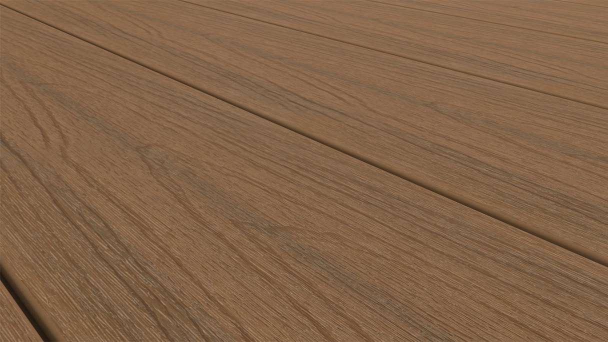 planeo MAXLine Nature - WPC CoEx wrapped XL decking board hollow chamber - Burma teak 3m textured/smooth brushed