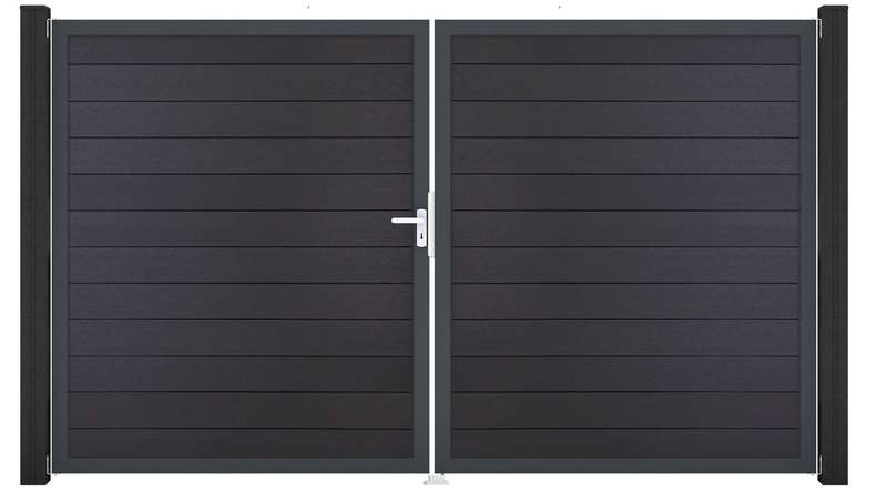 planeo Gardence Strong – BPC gate – double-leaf, anthracite grey with anthracite aluminium frame