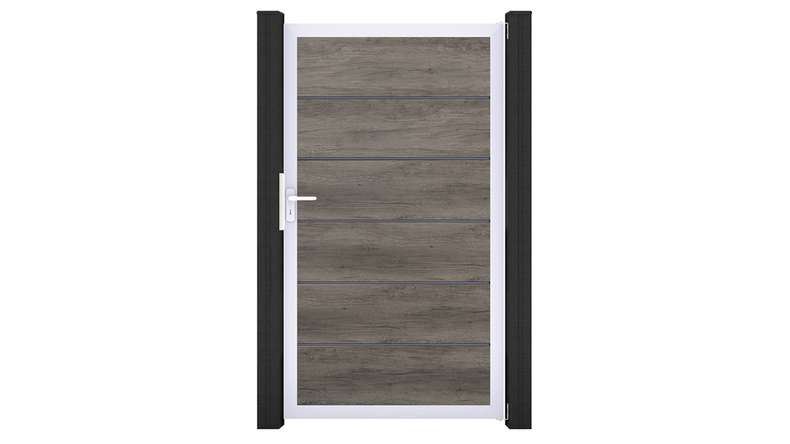 planeo Gardence Simply Premium – Monument Oak universal PVC gate with aluminium frame, 100 x 180 cm