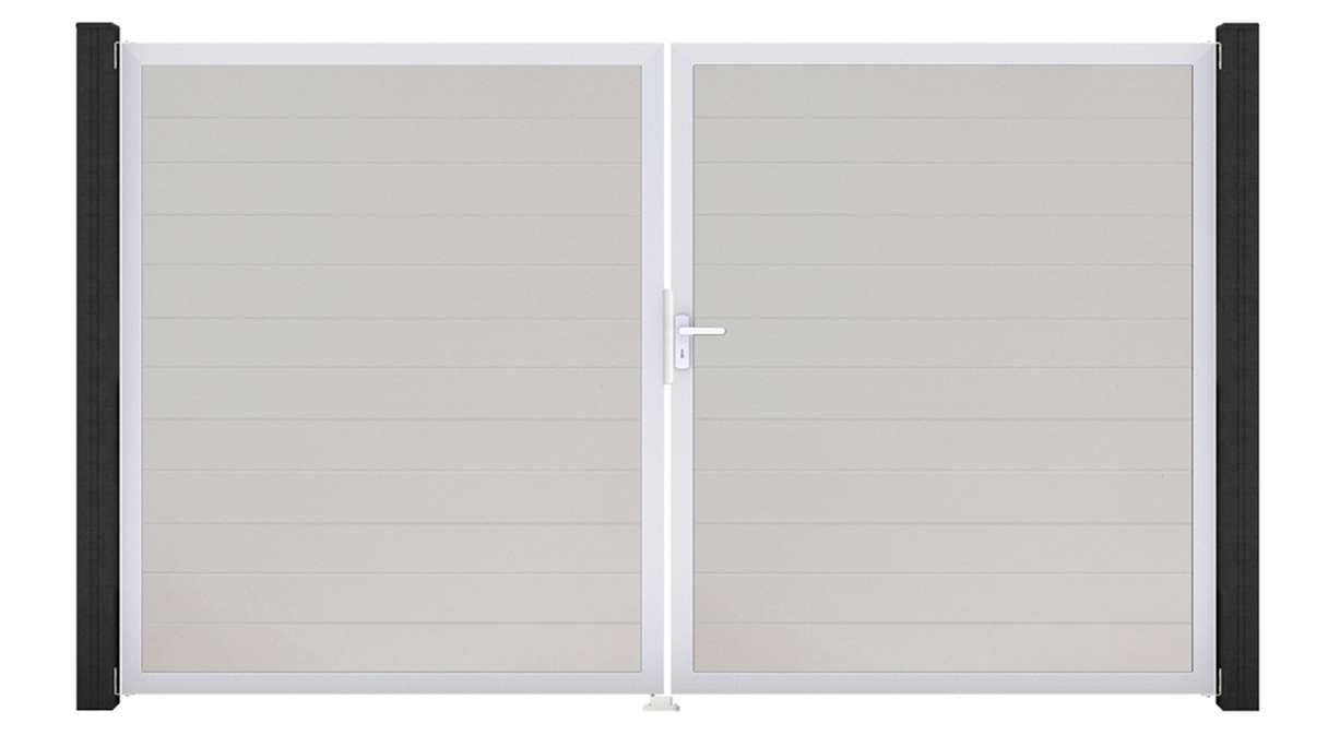 planeo Gardence Simply Small – 2-panel white PVC gate with aluminium frame, 300 x 180 cm