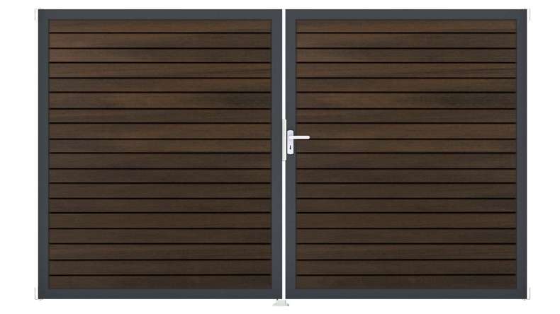 planeo Gardence Trendy – BPC Rhombus Gate – 2-leaf, walnut co-ex with aluminium frame