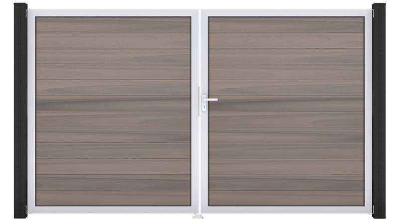 planeo Gardence Strong – BPC gate – double-leaf, bi-colour co-extruded with aluminium frame