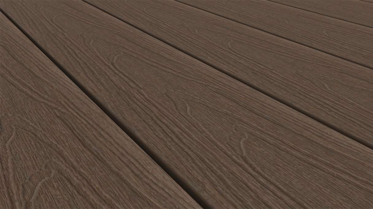 planeo WOODLine Nature - WPC CoEx coated decking board hollow chamber - Ipe Brown 3m textured/smooth brushed