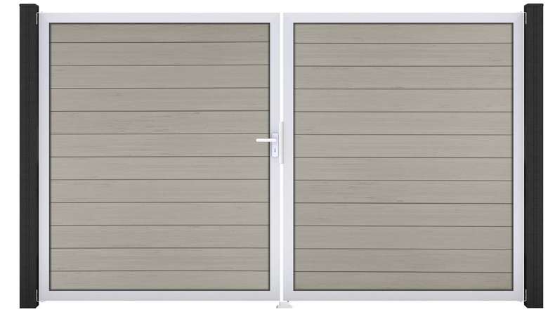planeo Gardence BPC door - DIN left 2-leaf Bi-Color Sand with silver aluminium frame