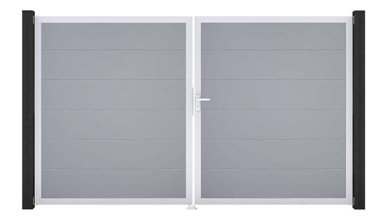 planeo Gardence Simply – 2-leaf PVC gate in silver-grey with aluminium frame