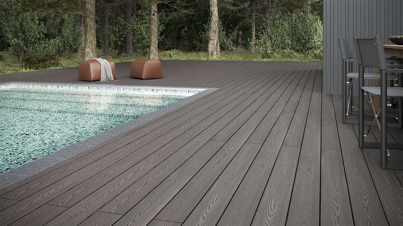 planeo SolidWood WPC Solid decking board - Light grey 3.6m French/structured