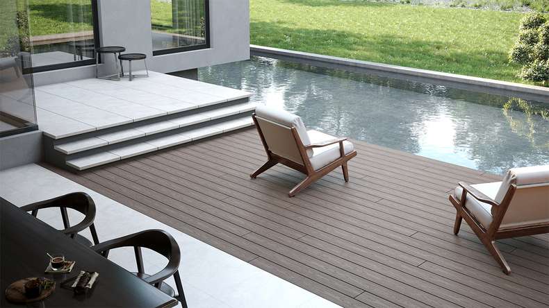planeo CoEXWood WPC decking complete set solid planks - grey/textured cement