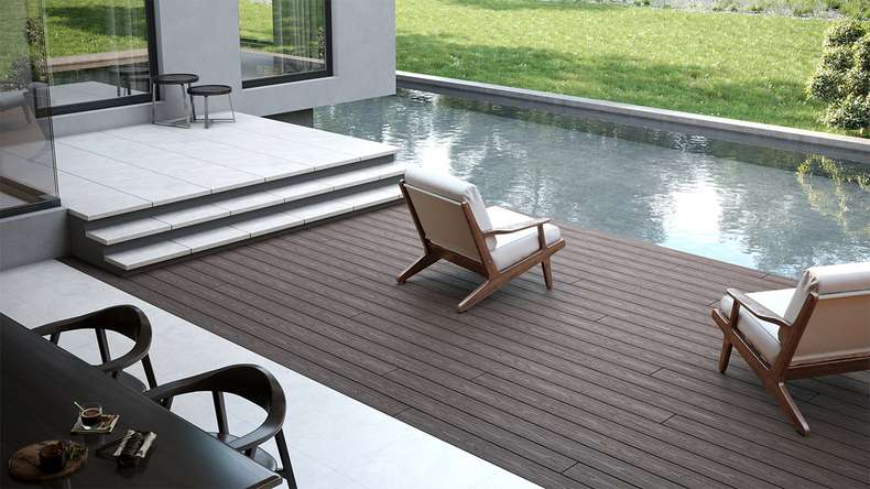 planeo CoEXWood WPC decking complete set solid plank - light brown/dark brown textured