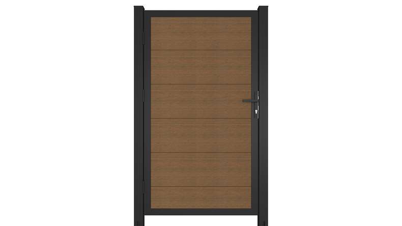 planeo INFINITY XL-Board - WPC CoEx universal door Burma teak with anthracite aluminium frame 100 x 180