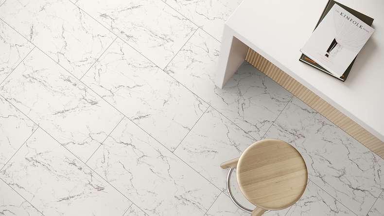 planeo Rigid click vinyl - Stone Carrara Marble Matt | Impact sound insulation integrated (100P2921MT)