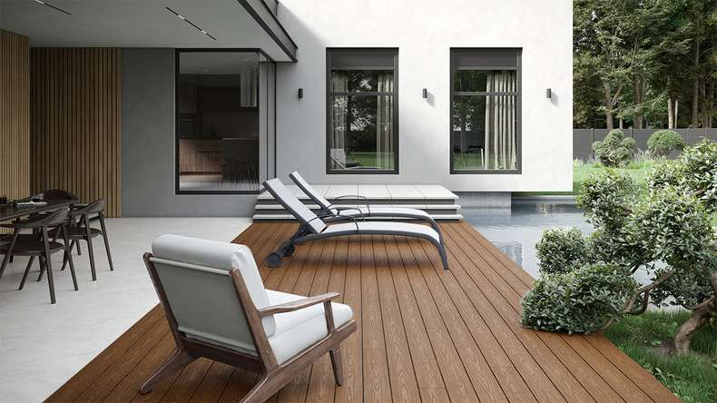planeo CoEXWood WPC decking complete set solid plank - sand/caramel textured