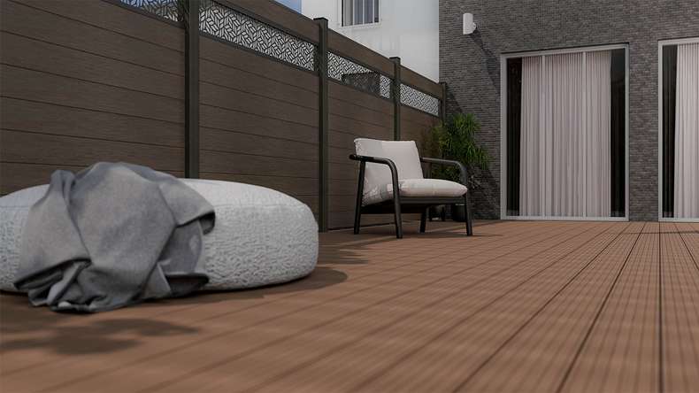 planeo Gardence Strong - BPC plug-in fence Leafs walnut co-ex 180 x 180 cm
