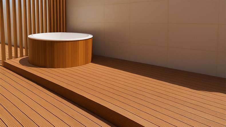planeo wooden decking solid plank bamboo light smooth/rough grooved - 1850 x 137 x 20 mm