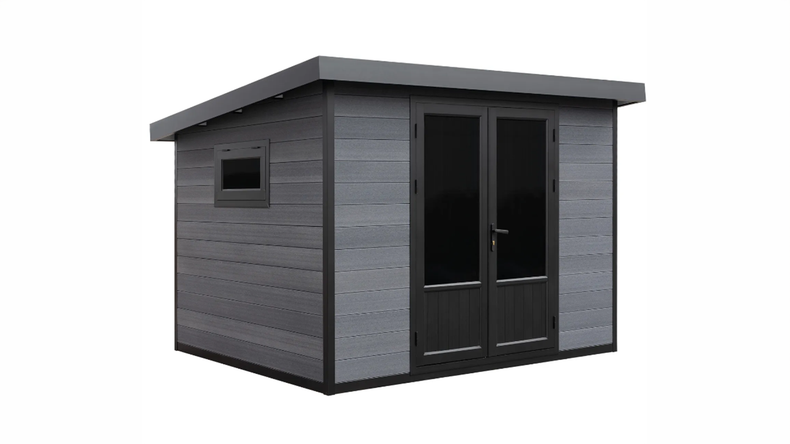 planeo WPC Single-pitch Roof Garden Shed M – Anthracite 280 x 280 cm