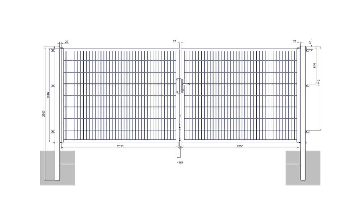 Universal door medium 2-leaf hot-dip galvanised H 1600 x W 4158 mm incl. gateposts