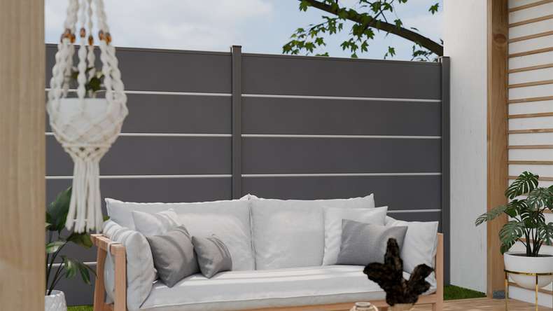 planeo Gardence Simply Premium - PVC plug-in fence anthracite grey with pilaster strips in anthracite 180 x 180 cm