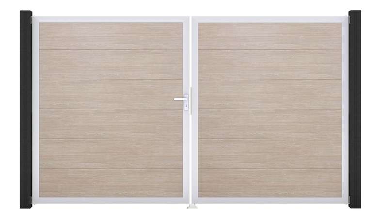 planeo Gardence Simply – 2-panel PVC gate in Sheffield Oak with aluminium frame