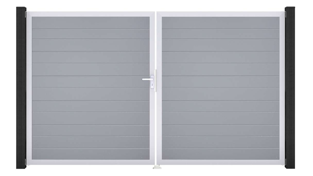 planeo Gardence Simply Small - PVC door - DIN left 2-leaf silver-grey with silver-aluminium frame | EV1 300 x 180 cm
