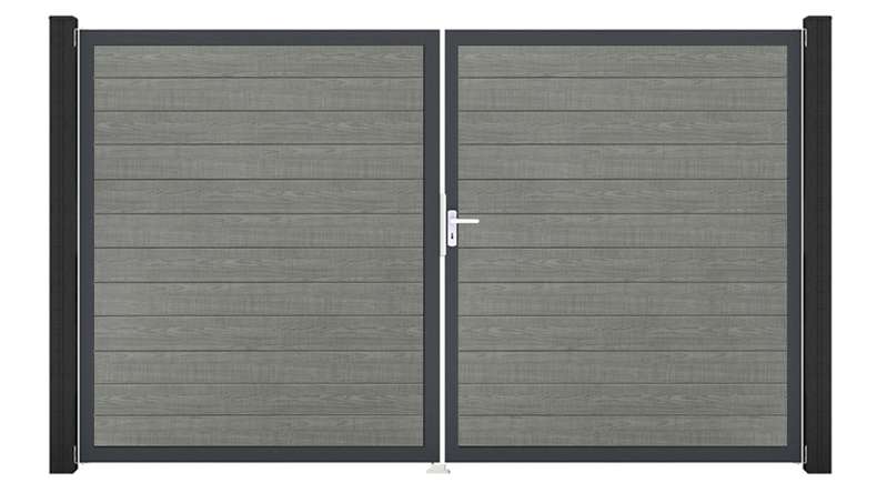 planeo Gardence Simply Small - PVC door - DIN right 2-leaf Grey Ash Cut with anthracite aluminium frame | DB703 300 x 180 cm
