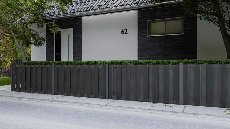 planeo Gardence Premade - BPC garden fence front garden fence anthracite with DB703 anthracite crossbar 180 x 90cm