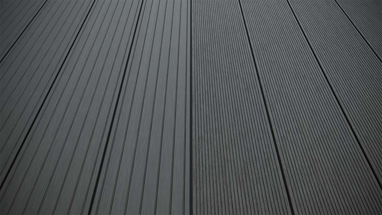 planeo LightWood WPC decking board hollow chamber - Dark grey 3.6m fine grooved/grooved